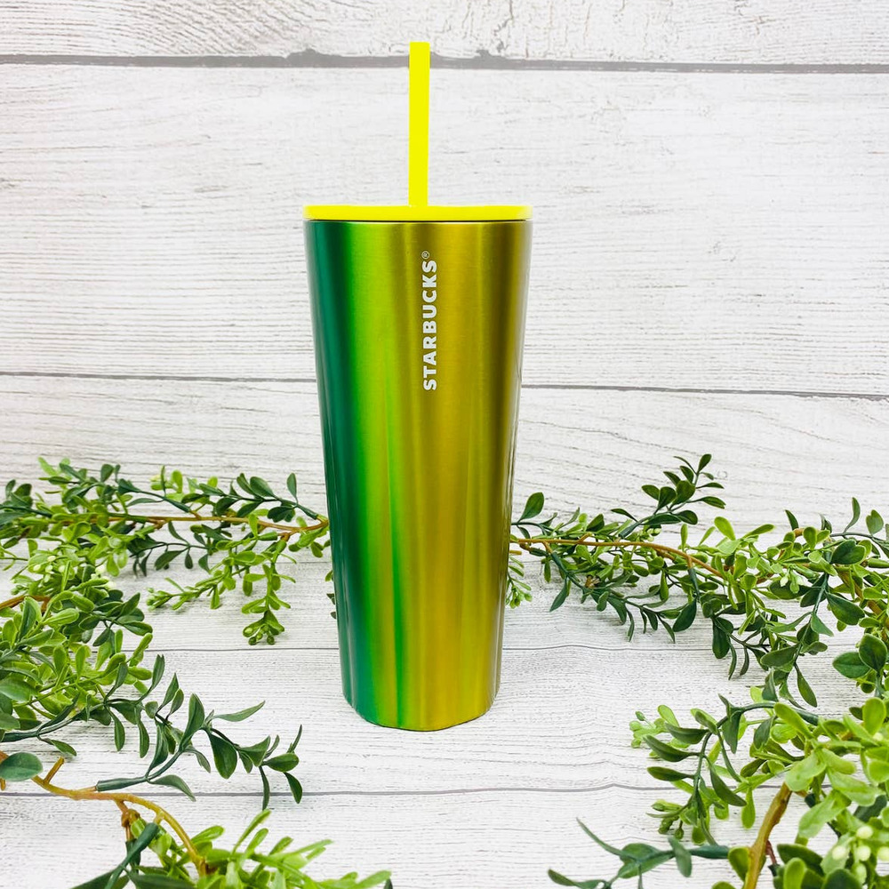 NEW STARBUCKS 2022 Ombre Green and Yellow Speckle Top 24 ou Tumbler with…